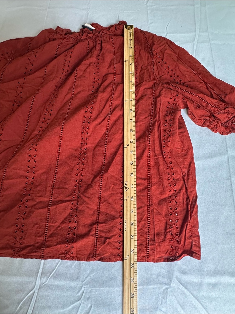Universal Thread Rust Red Eyelet Ruffle Neck Blouse - Picture 6 of 7